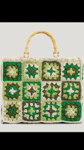 Vintage Knitted Granny Square Tote Bag w/ Handles Made in Nepal - £106.98 GBP