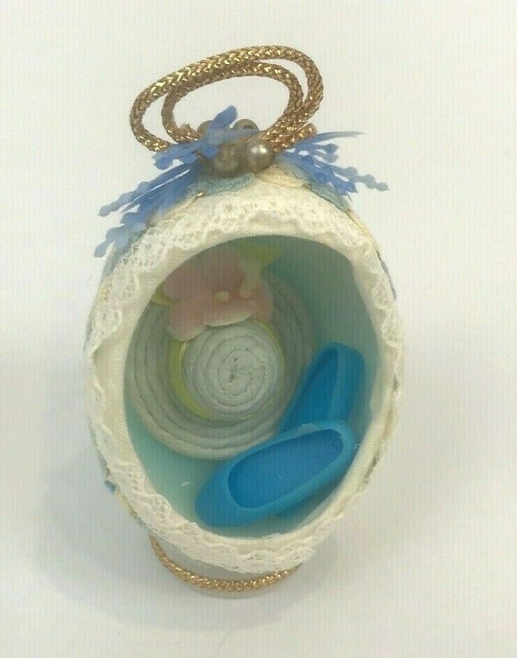 Vintage Egg Diorama Ornament 3&quot; Ribbon Lace Doll Hat Shoes  - $8.00