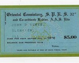 1916 Oriental Consistory S P R S 32 Dues Card PAID Shrine Masonic - £19.55 GBP