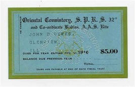 1916 Oriental Consistory S P R S 32 Dues Card PAID Shrine Masonic - £19.41 GBP