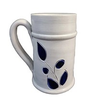 Vintage Williamsburg Pottery Mug Cup 5&quot; Salt Glaze Stoneware Cobalt Blue Leaves - £7.73 GBP