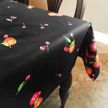 58&quot;x58&quot; - Apple Cherries on Black - Cotton Tablecloth  Décor Events - £28.69 GBP