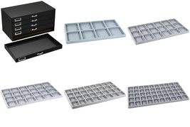 Black FindingKing 5-Drawer Jewelry Storage Case w/ 5 Gray Plastic Slotted Trays - £82.64 GBP