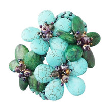 Green Floral Bouquet Turquoise-Marcasite Stone Cuff - £14.23 GBP