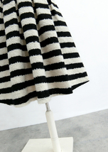 Black White Striped Pleated Midi Skirt Winter Women Plus Size Wool Pleated Skirt image 6