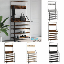 Industrial Wooden Hallway Coat Rack Clothes Stand Hall Tree With Shoe Be... - £101.12 GBP+