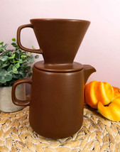 Brown Porcelain Coffee Maker Carafe Pot With Pour Over Dripper Filter Cup Set - £19.80 GBP