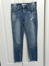 KANCAN Distressed Blue Jeans 7/27 Straight Skinny Leg Raw Hem Logo Hardw... - £19.50 GBP