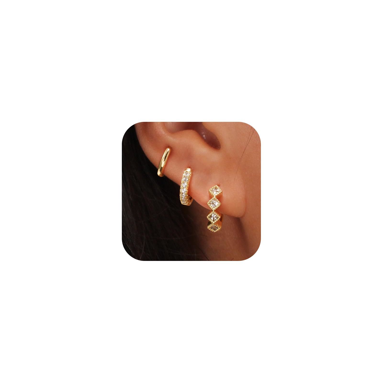 Rotnso Gold Hoop Earrings Set for Women Trendy, 14K Real Gold Plated Chunky Hypo