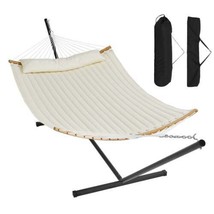 Double Quilted Fabric Hammock Two Person Hammock with Stand 480lb Capacity - £85.22 GBP