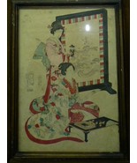 Antique 19C Japanese Woodblock Print Geishas, Signed Fukuda Kumajiro, 33... - $328.06 CAD