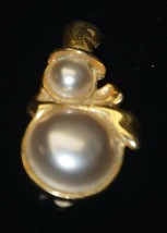 Faceless Snowman Gold Tone w Faux Pearls Jelly Belly Pin Brooch Costume Jewelry - £11.62 GBP