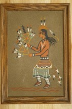 Framed Native American Folk Sand Art Navajo Feather Dancer Left 20&quot; by 14.5&quot; - £83.19 GBP