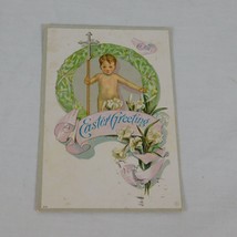 Easter Greetings 1910s Postcard UNPOSTED Christian Lillies Cross Child Divided - £4.74 GBP