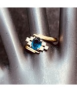 Vintage Silver And 18k HGE Gold Blue &amp; Clear Rhinestone Cocktail Ring NC... - $25.00