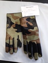 Made For Bloomingdale’s Black Leather / Green Camo Women Gloves Xsmall New - $29.65