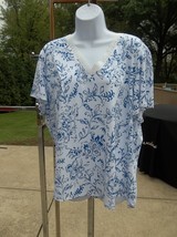 Nwt Adrienne Vittadini White&amp;Blue Floral Print Top 3X - $19.99