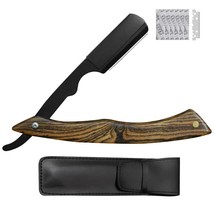 Straight Edge Razor with 20 Single Blades Stainless Stell Men Manual Shaver - £15.42 GBP