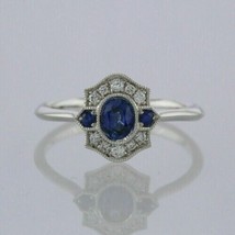 2.05Ct Oval Round Sapphire Diamond Engagement Ring 14K White Gold Plated Silver - £95.25 GBP