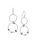 Authentic 925 Sterling Silver Garnet and Hammered Circle 2.16&quot; Drop Earr... - $71.00