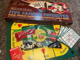 FIVE FAMOUS FAVORITES Board Game 1973 Chess Checkers Tripoley Backgammon... - £14.07 GBP