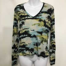 Karen Kane Lifestyle M Palm Trees Beach Islands Long-Sleeve V-Neck Pullover Top - £22.27 GBP