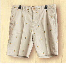 Old Navy Mens Ultimate Slim Built in Flex Tan Pineapple Print Shorts- Size 36W - £11.05 GBP