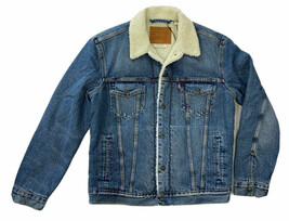 NWT men&#39;s L/large Levi&#39;s Premium Type 3 Sherpa Trucker Jacket Blue 16365... - $90.24