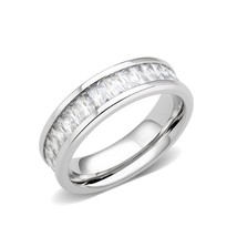 Baguette Cut Simulated Diamond Eternity Band 6mm Stainless Steel Engagement Ring - £56.27 GBP