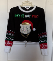 No Boundaries Better Not Pout Cranky Kitty Cropped Sweater Size L - $368.71 MXN