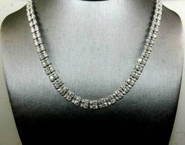 25Ct Round Cut Simulated Diamond 2 Row Tennis Necklace  925 Silver Gold Plated - £216.74 GBP