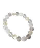 Elegant Beaded Stretch Bracelet Faceted Crystal Pearl Matte White Jewelry - $39.86 CAD