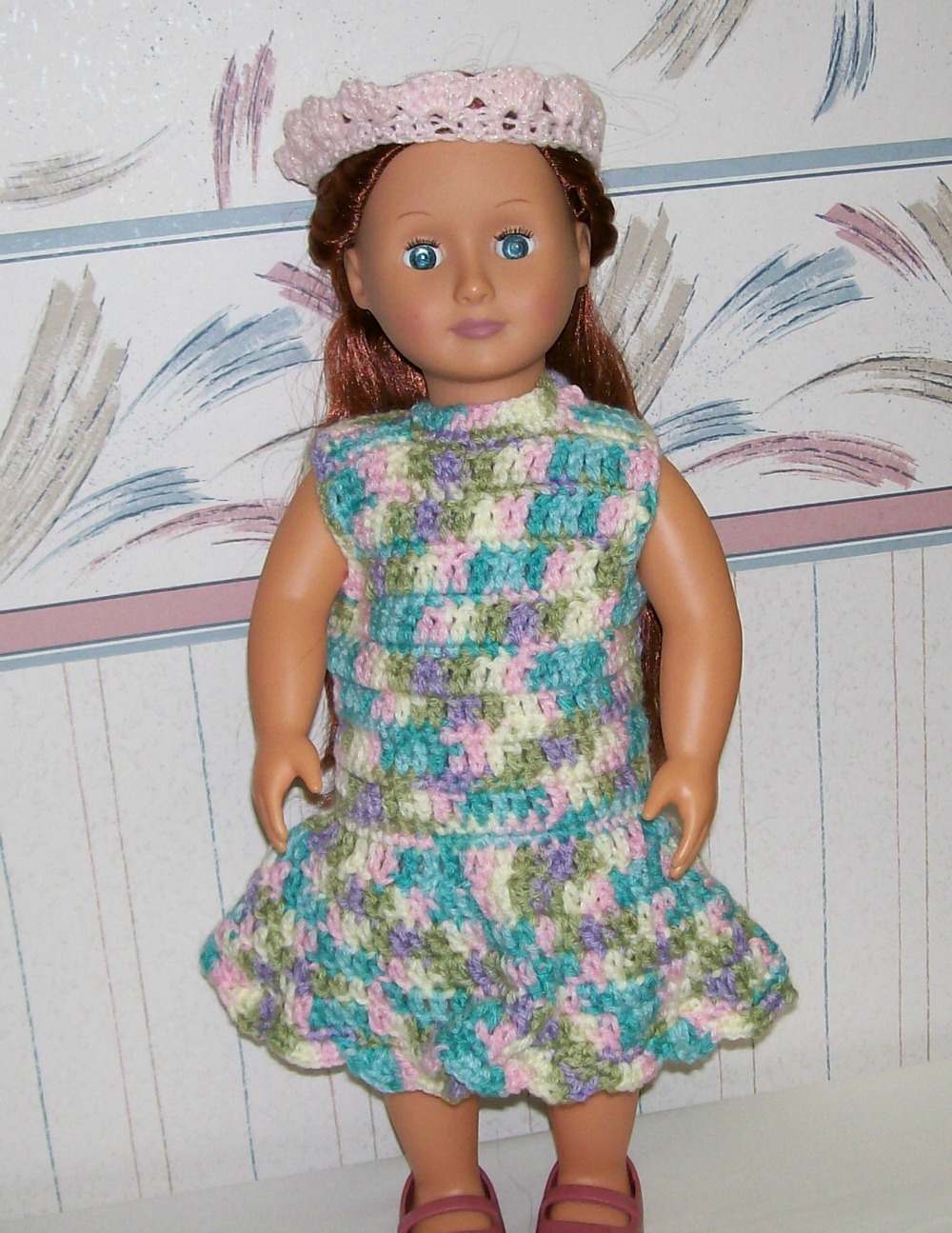 Primary image for American Girl Crocheted Dress and Headband, 18 Inch Doll, Handmade 
