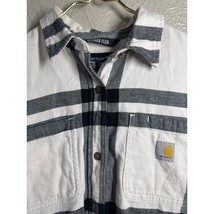 Carhartt Womens Rugged Flex Flannel Shirt White Black Plaid Size Medium ... - $19.95