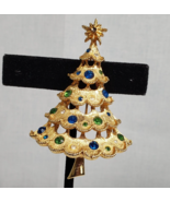 Vtg. 1960&#39;s MYLU Christmas Tree Rhinestone Scalloped Goldtone Collectibl... - $56.70