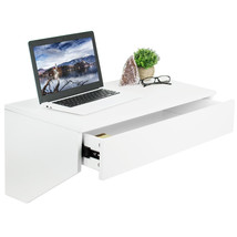 VIVO White Floating Wall Mounted Storage Shelf | Wall Hanging Desk Drawer - £190.50 GBP