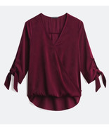 NWT Women&#39;s West Kei Allan Surplice Tie Sleeve Hi Lo Blouse Top Burgundy... - $26.72