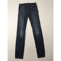 American Eagle Womens Skinny Jeans Size 0 Long Stretch Denim Dark Wash - $19.68