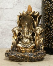 Ebros Golden Ganesha Seated On Lotus Backflow Cone Incense Burner Statue 5.25&quot; H - £22.29 GBP