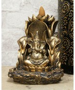 Ebros Golden Ganesha Seated On Lotus Backflow Cone Incense Burner Statue... - £22.18 GBP