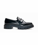 Women black loafer flat shoes moccasin in vegan leather microfibers ridg... - $174.47 CAD