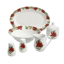 Perfect for Holidays Poinsettia 7 pc Porcelain Serving Set in Red - £38.83 GBP
