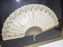 1800s hand fan handpainted, silk and lace, wooden handle, gorgeous frame - £276.97 GBP