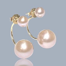 Gleaming Double 5 &amp; 9.5 mm Peach Gold Pink Edison Cultured Pearls Stud Earrings - $54.70