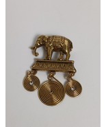 Goldtone Elephant Circular Dangle Hindu Brooch Pin 1.75&quot; Unmarked - $589.25 MXN