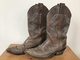 Justin Mens Brown Leather Southwestern Stitched Western Cowboy Boots Shoes 8B - £31.85 GBP
