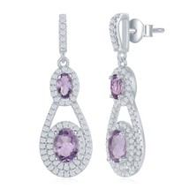 Silver Double Oval 2.25ctw White Topaz Teardrop 1.15ctw Amethyst Earrings - £161.46 GBP