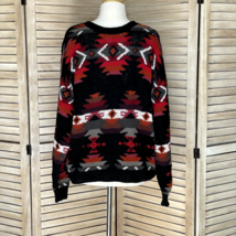 Vintage Mens Woolrich Large Ramie Cotton Handknit Sweater Crew Neck Aztec Design - $24.70