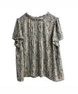 Rose &amp; Olive Top Womens 3X Blue Floral Chiffon Pleated Ruffle Neck Sleev... - $35.02 CAD