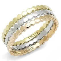 Tri-Tone Stackable Set Yellow and Rose Gold Plated Stainless Steel TK316 - £14.51 GBP